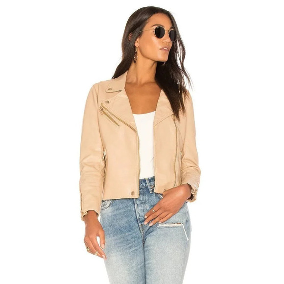 BLANK NYC Faux Leather Moto Jacket in Natural Light Small Womens Vegan Coat - Picture 4 of 16